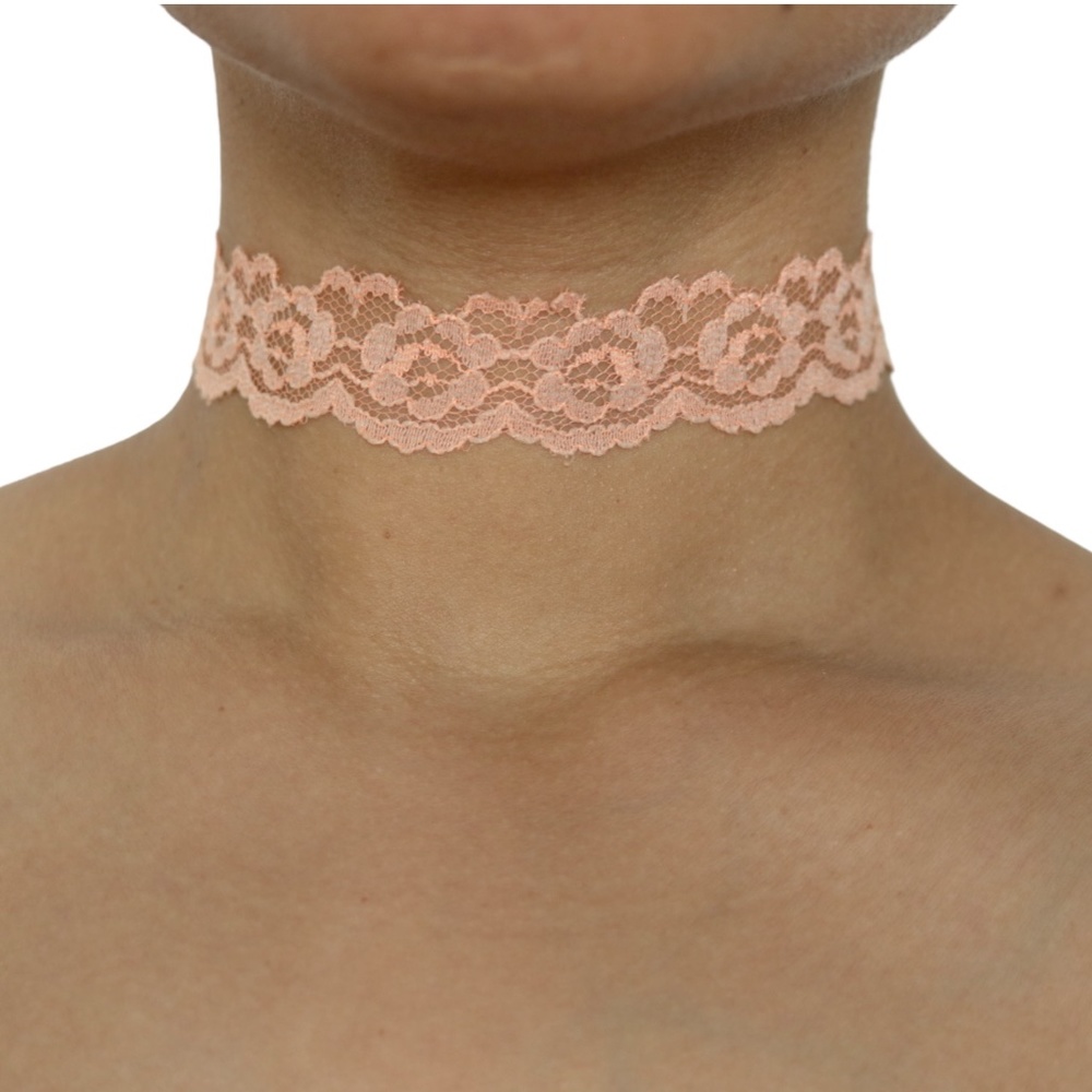 Adjustable Peach Floral Delicate Vintage Lace Fabric Choker Collar Necklace